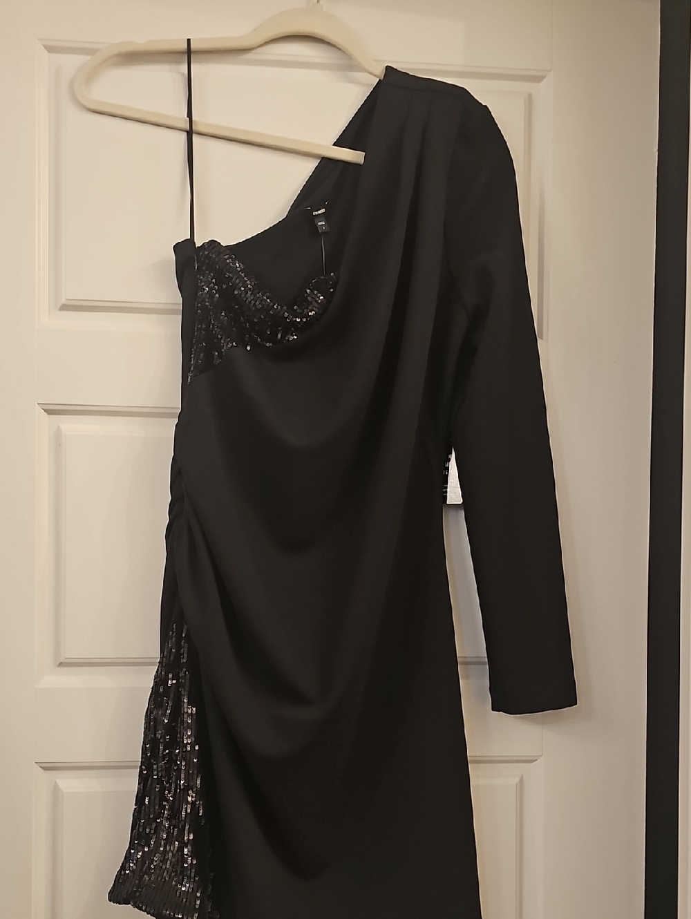 Express Black One-Shoulder Sequin-Trim Dress